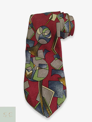 Corbata de Seda Vintage con Patrón Geométrico Abstraído Alpi
