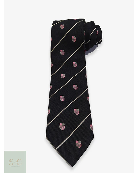 Corbata Estilo Club con Rayas Diagonales y Escudos Heráldicos