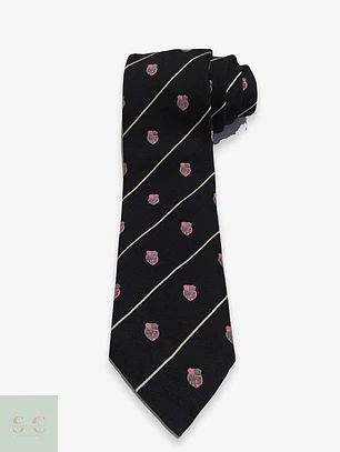 Corbata Estilo Club con Rayas Diagonales y Escudos Heráldicos