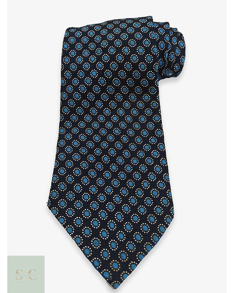 Corbata Vintage Commodore con Micropatrón Geométrico Azul