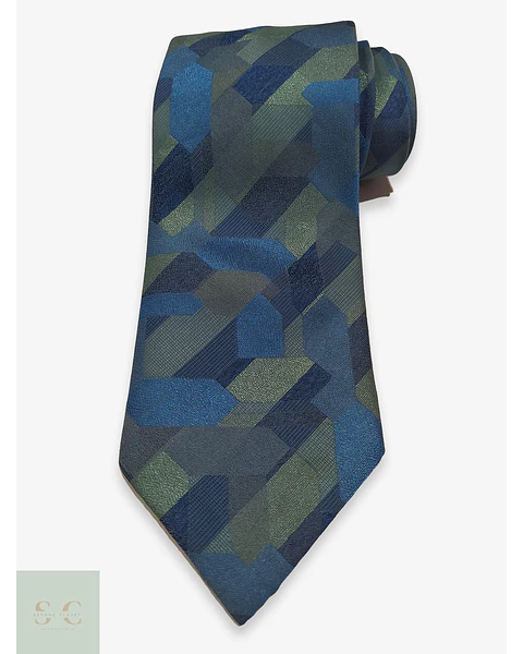 Corbata Derby Geométrica Abstracta en Tonos Azul y Verde