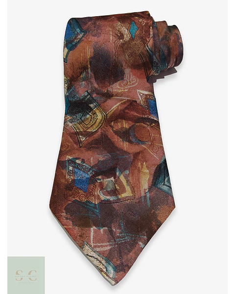 Corbata Vintage tk Ties con Estampado Abstracto Terracota y Turquesa