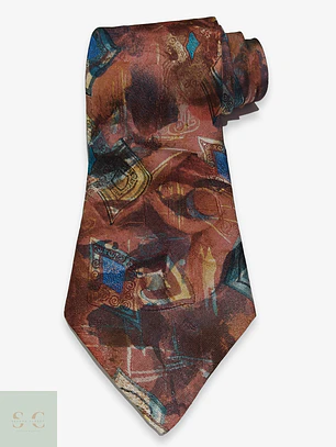 Corbata Vintage tk Ties con Estampado Abstracto Terracota y Turquesa