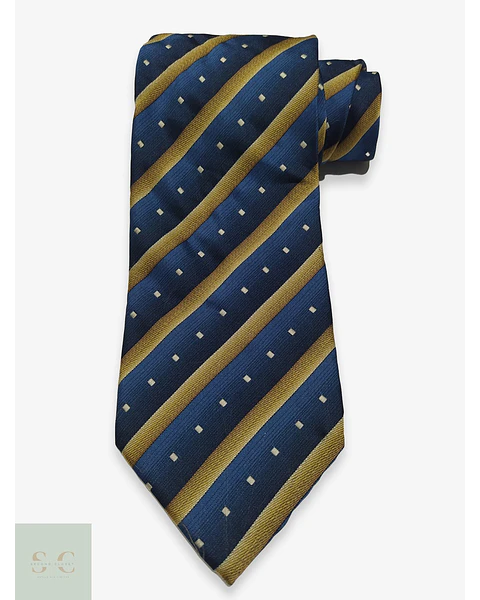Corbata a Rayas Regimental Azul Marino y Dorado