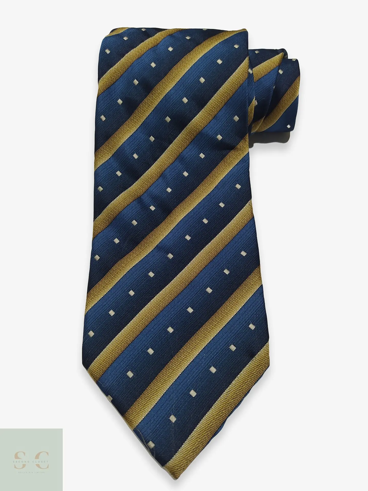 Corbata a Rayas Regimental Azul Marino y Dorado 1