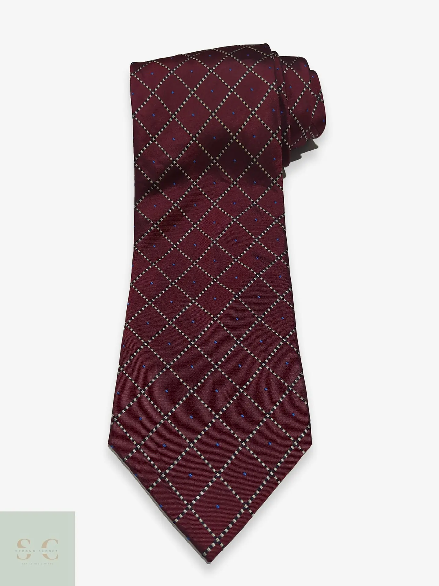 Corbata de Seda Borgoña con Patrón Geométrico de Diamantes Stil 1