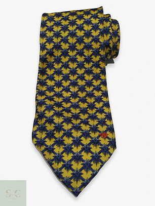 Corbata de Seda Amarilla con Micropatrón Geométrico Azul ect