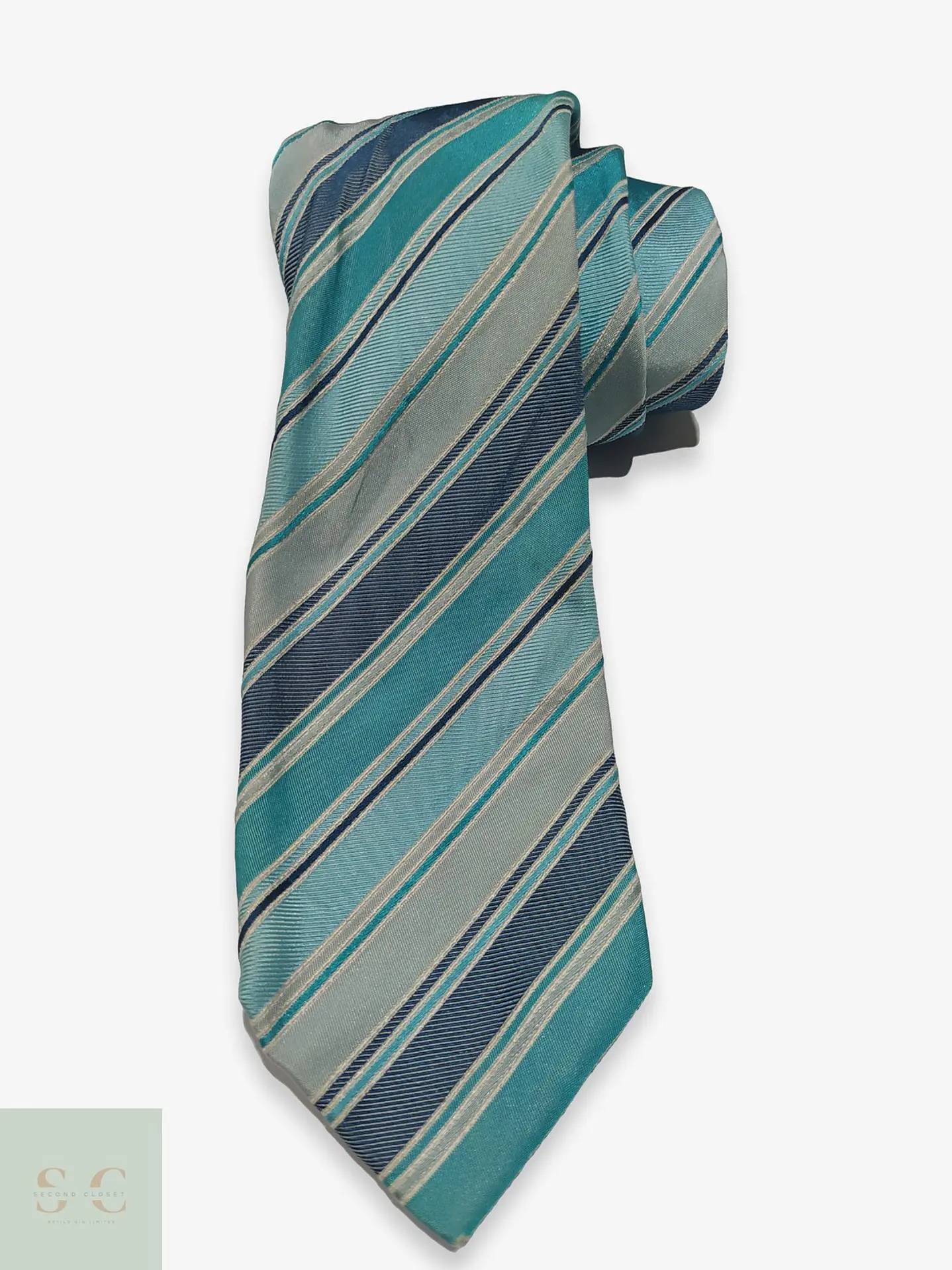 Corbata de Seda a Rayas Regimental Tailor & Son - Turquesa y Azul 1