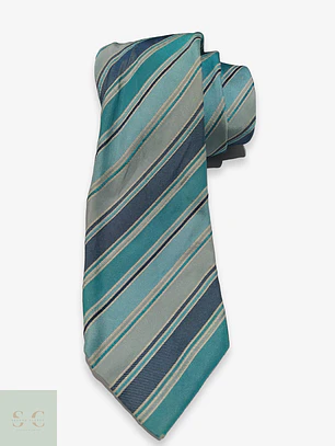Corbata de Seda a Rayas Regimental Tailor & Son - Turquesa y Azul