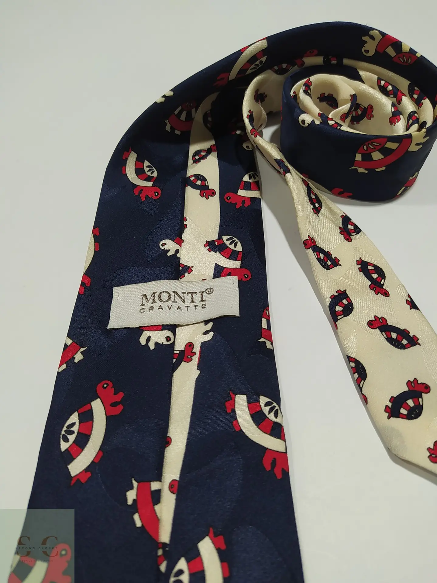 Corbata de Seda Estampada con Motivo de Tortugas Monti Cravatte 2
