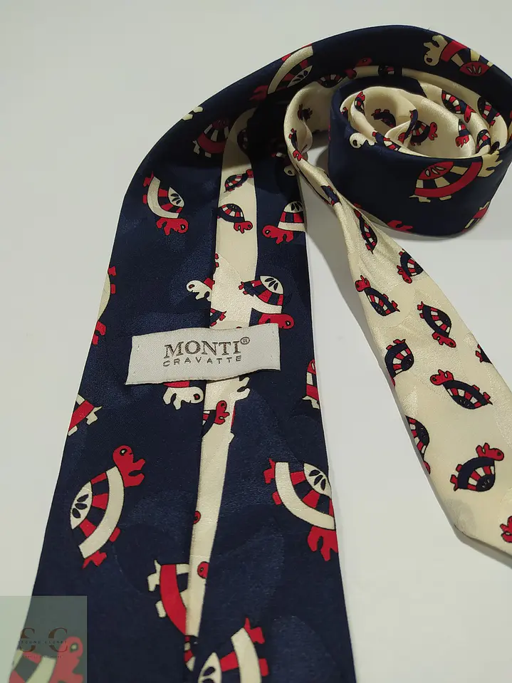 Corbata de Seda Estampada con Motivo de Tortugas Monti Cravatte 2