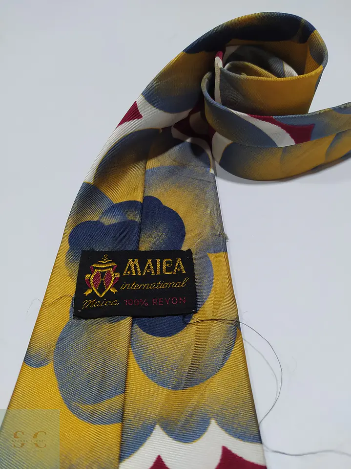 Corbata Vintage Maica International en Rayón con Estampado Art Déco 2