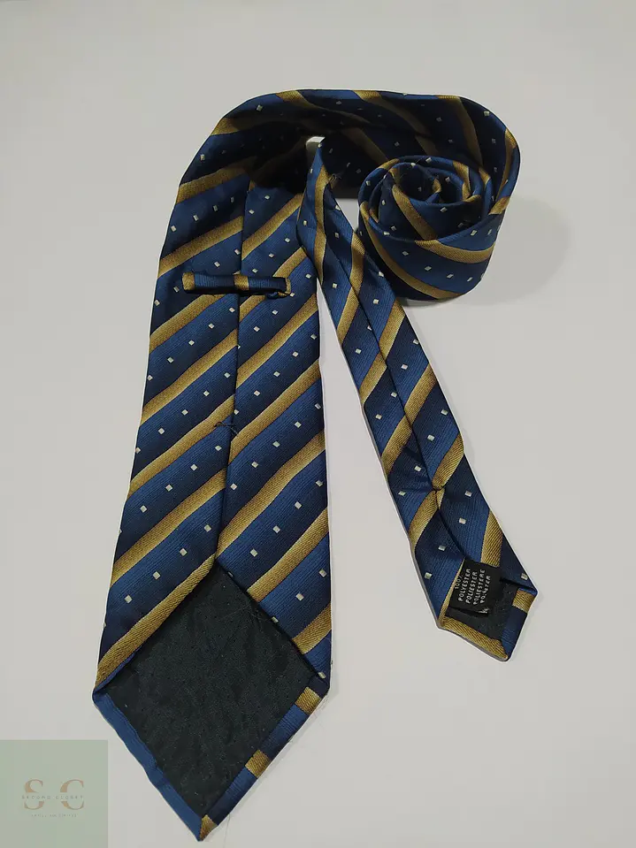 Corbata a Rayas Regimental Azul Marino y Dorado 3