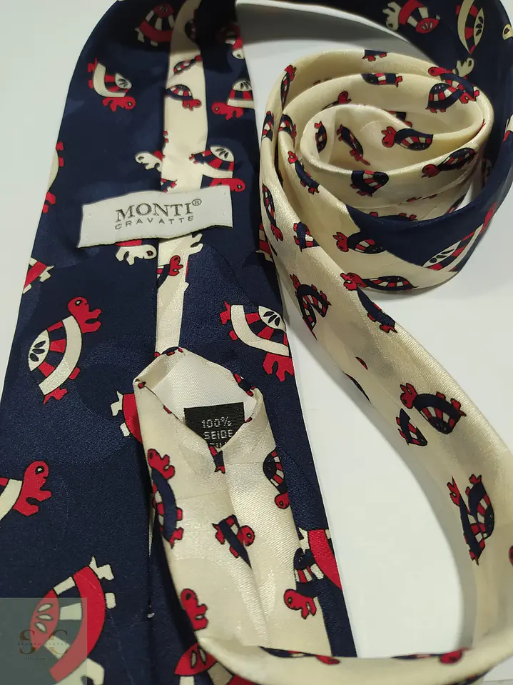 Corbata de Seda Estampada con Motivo de Tortugas Monti Cravatte 3