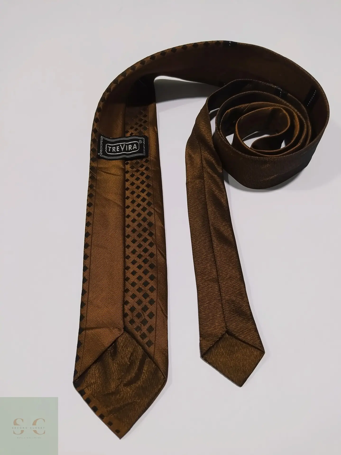 Corbata Vintage Cobre con Micropatrón Geométrico Trevira 3