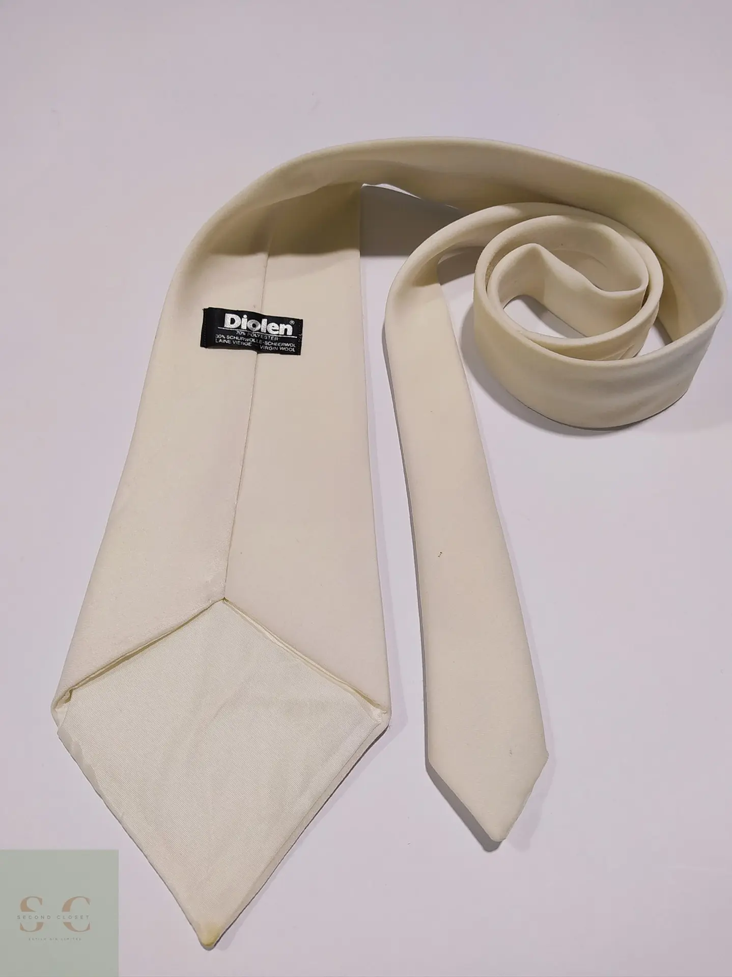 Corbata Vintage Crema en Mezcla Lana Virgen y Diolen 4
