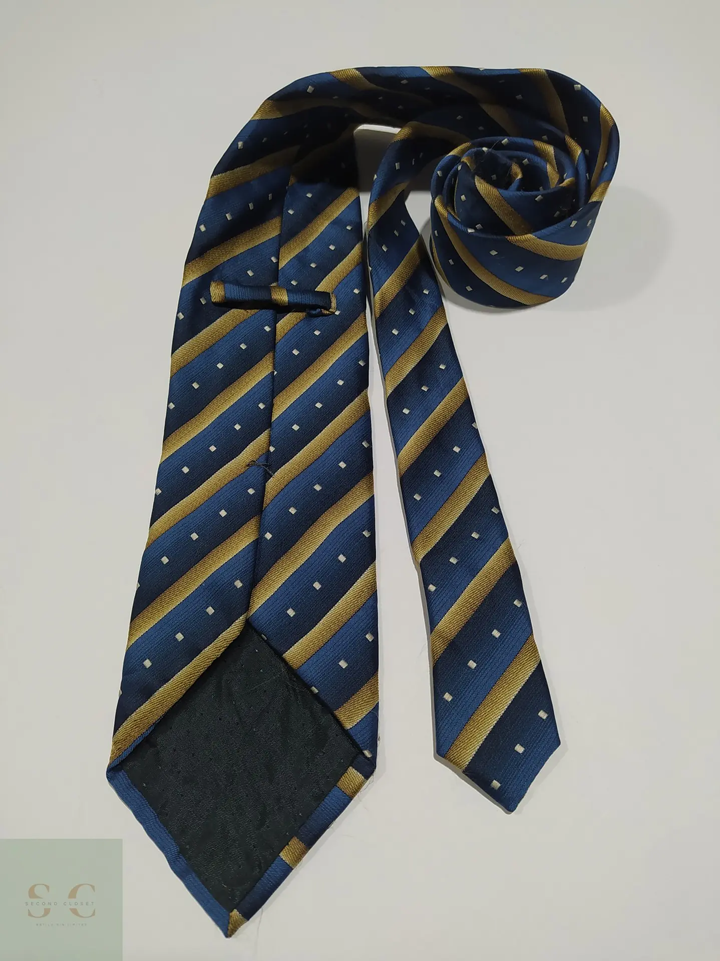Corbata a Rayas Regimental Azul Marino y Dorado 4