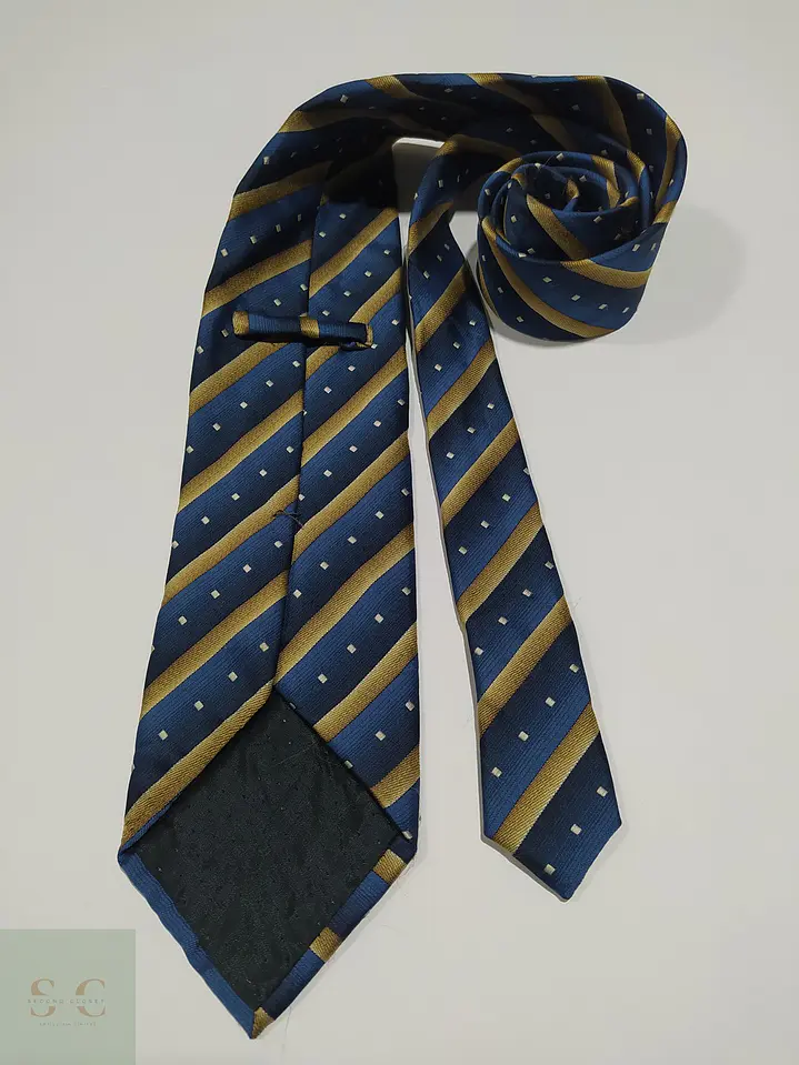 Corbata a Rayas Regimental Azul Marino y Dorado 4