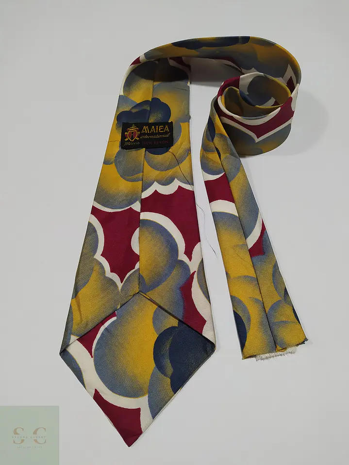 Corbata Vintage Maica International en Rayón con Estampado Art Déco 3