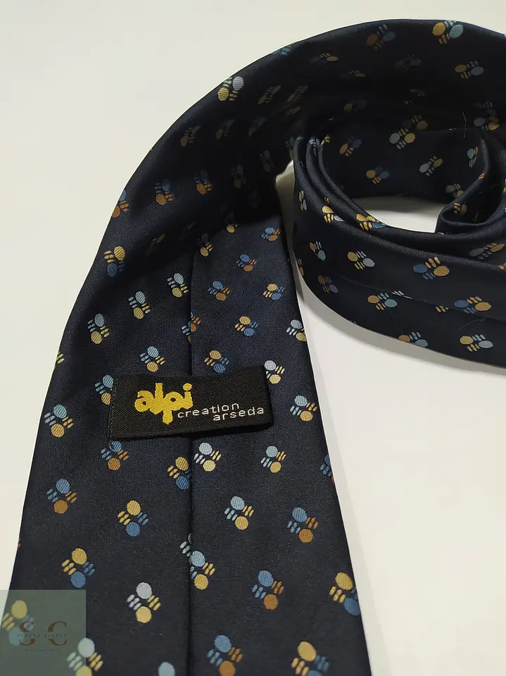Corbata de Seda Azul Marino con Micropatrón Geométrico Alpi Creation 2