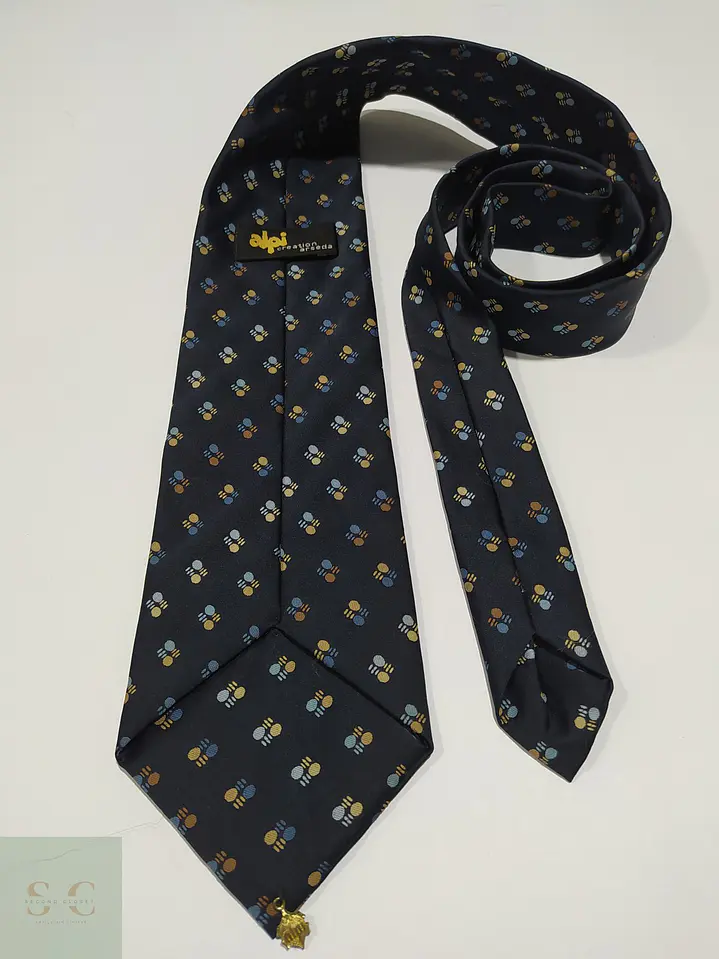 Corbata de Seda Azul Marino con Micropatrón Geométrico Alpi Creation 3