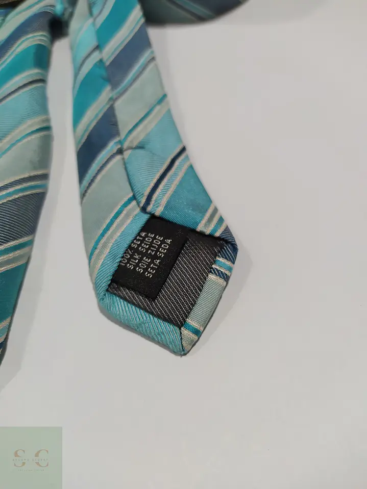Corbata de Seda a Rayas Regimental Tailor & Son - Turquesa y Azul 3
