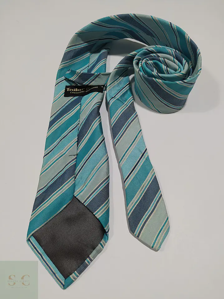 Corbata de Seda a Rayas Regimental Tailor & Son - Turquesa y Azul 4