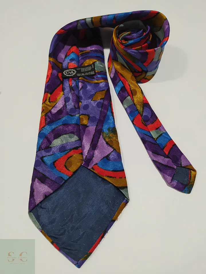 Corbata Vintage C&A con Patrón Abstracto Multicolor 3