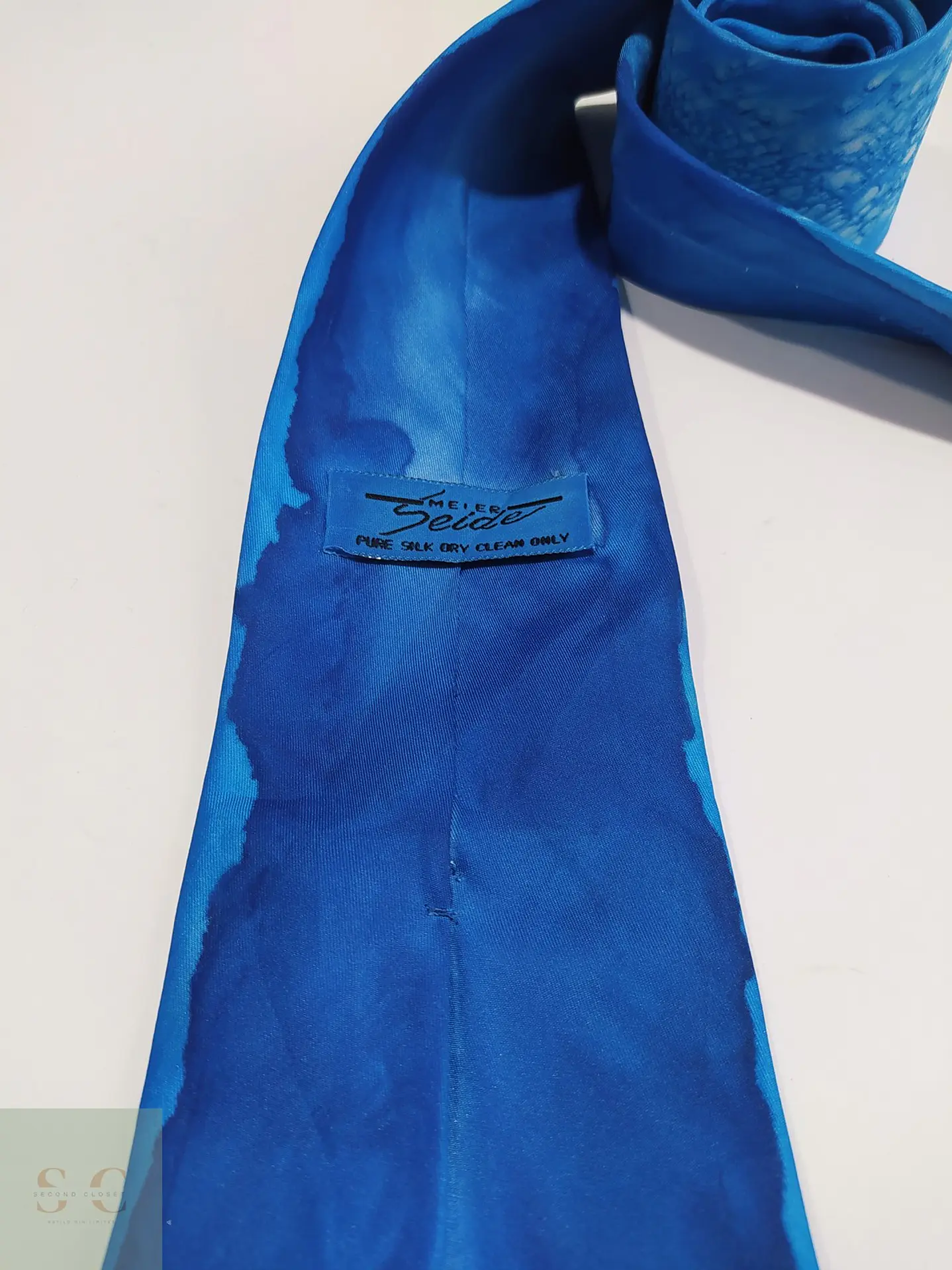 Corbata de Pura Seda Azul con Patrón Artístico Batik Meier Seide 2