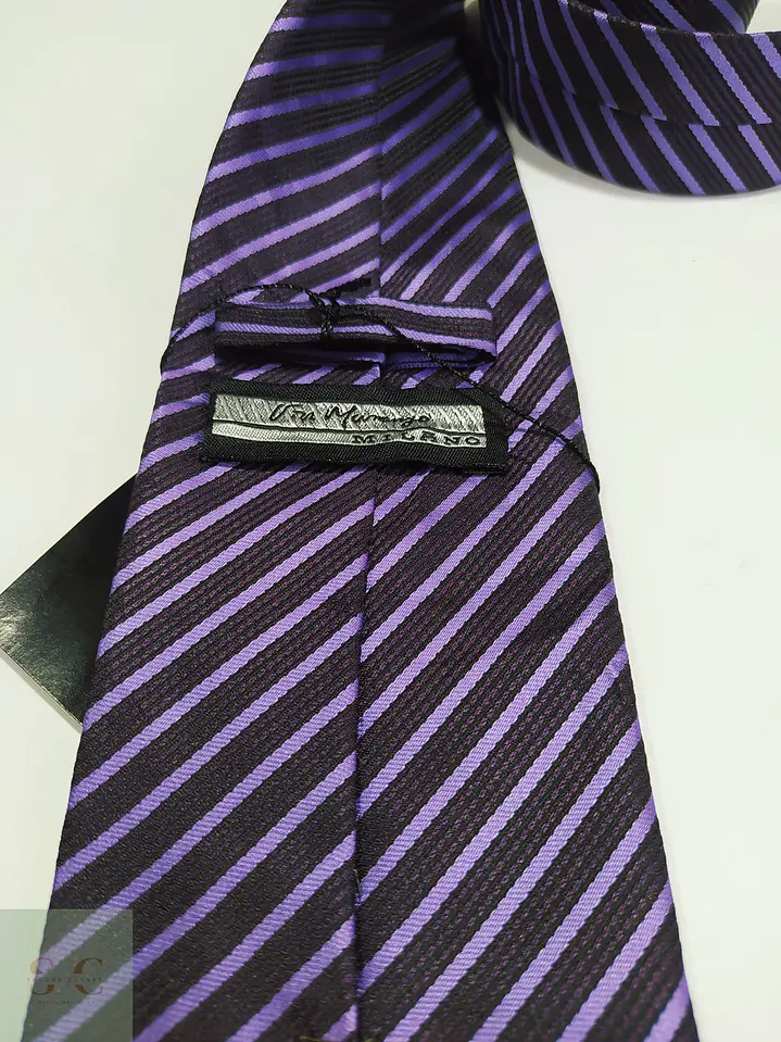 Corbata de Seda a Rayas Diagonales Morado y Negro Via Marenzo Milano 2
