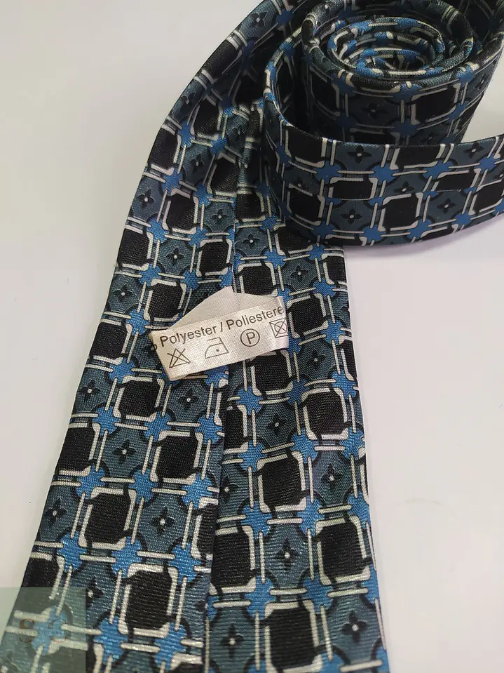 Corbata Vintage con Micropatrón Geométrico Azul y Negro 3