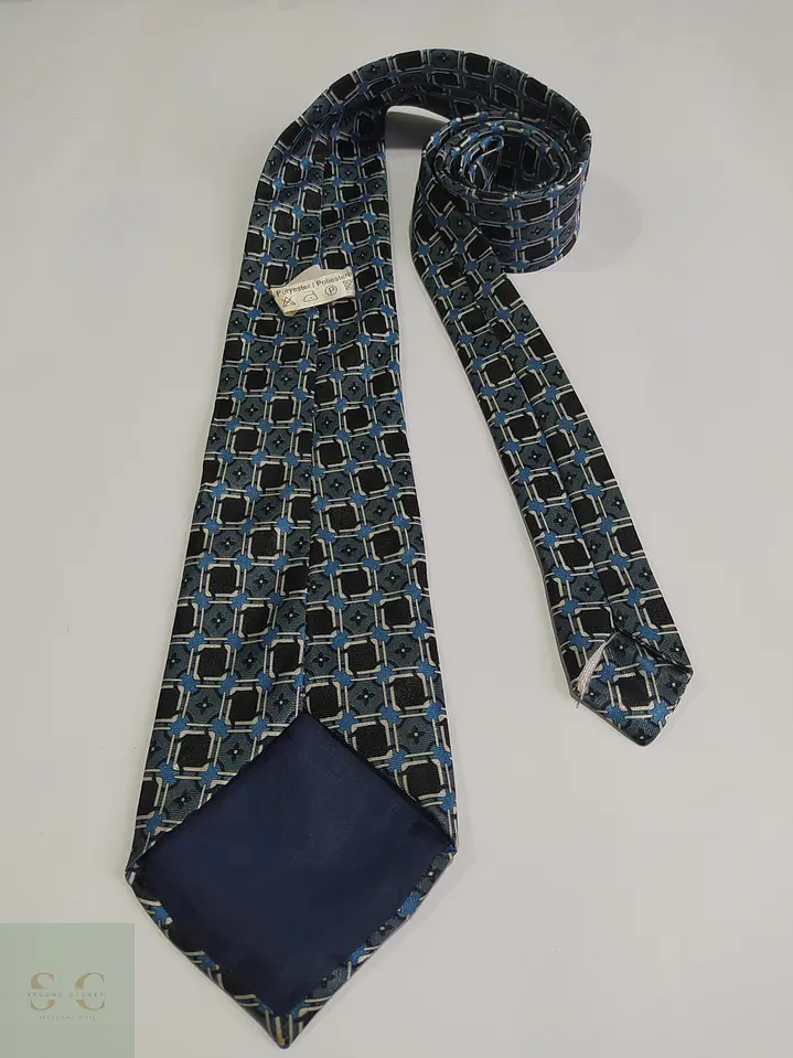 Corbata Vintage con Micropatrón Geométrico Azul y Negro 4