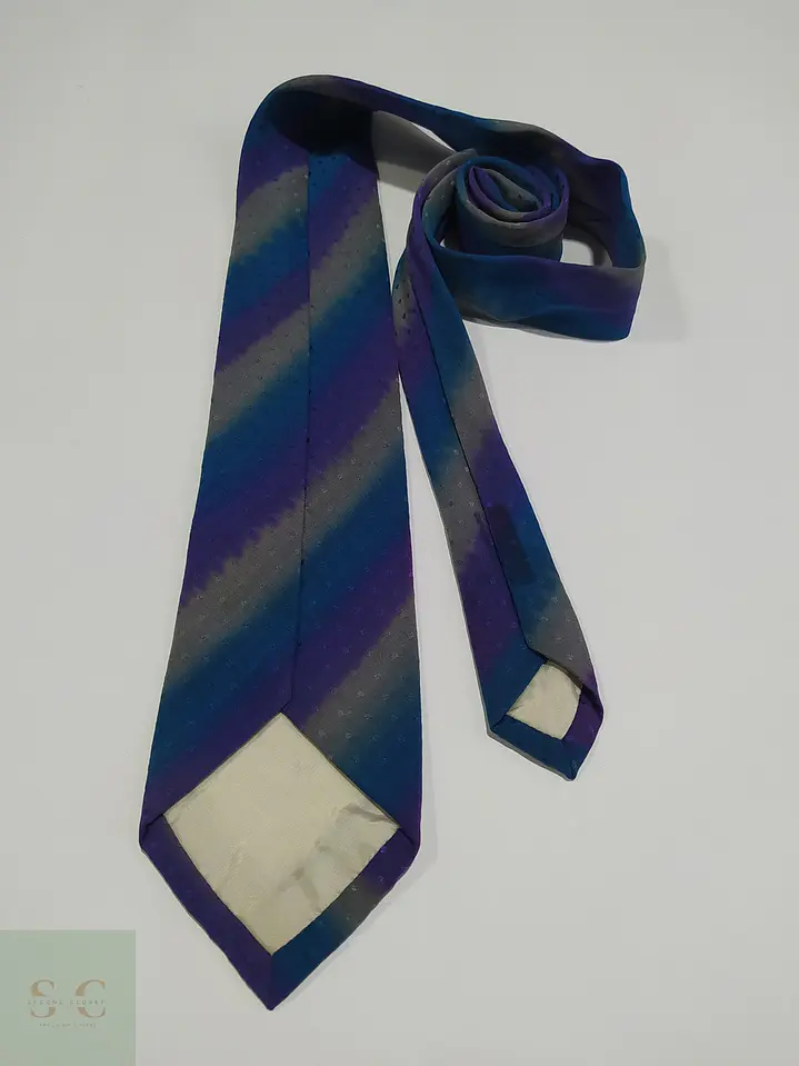 Corbata de Seda Vintage a Franjas Degradé y Micropatrón 2