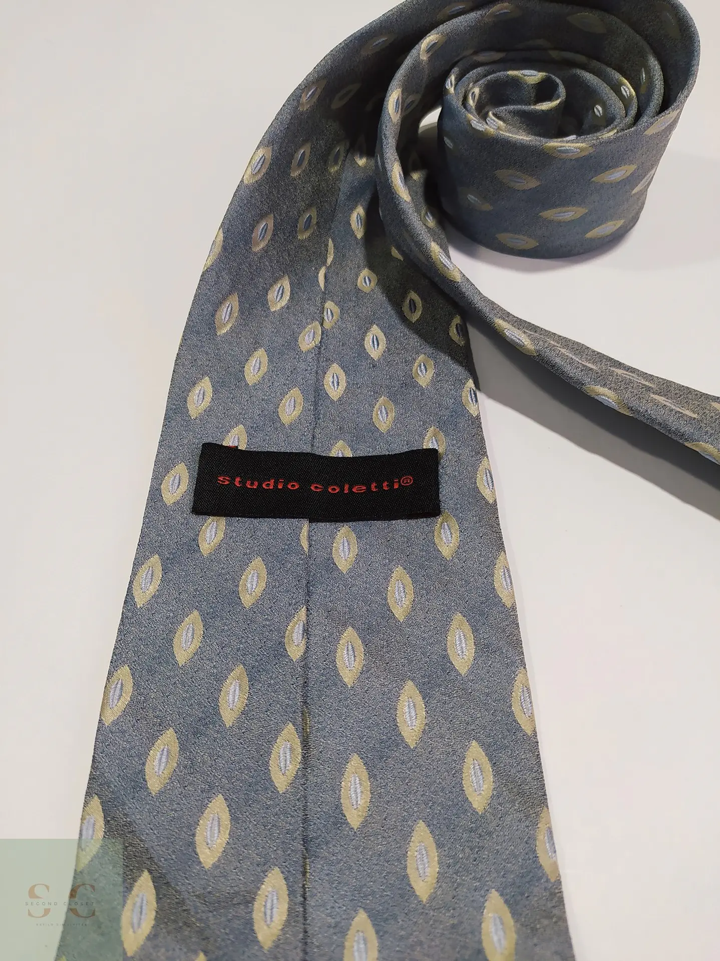 Corbata de Seda Azul Grisáceo con Micropatrón Geométrico Studio Coletti 2