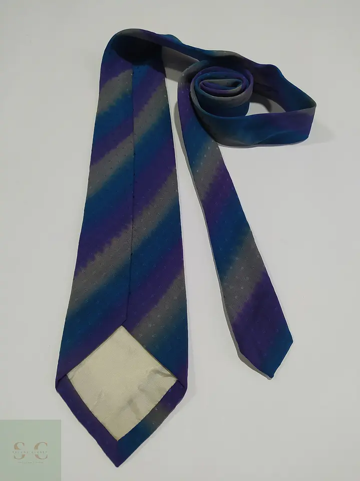 Corbata de Seda Vintage a Franjas Degradé y Micropatrón 3