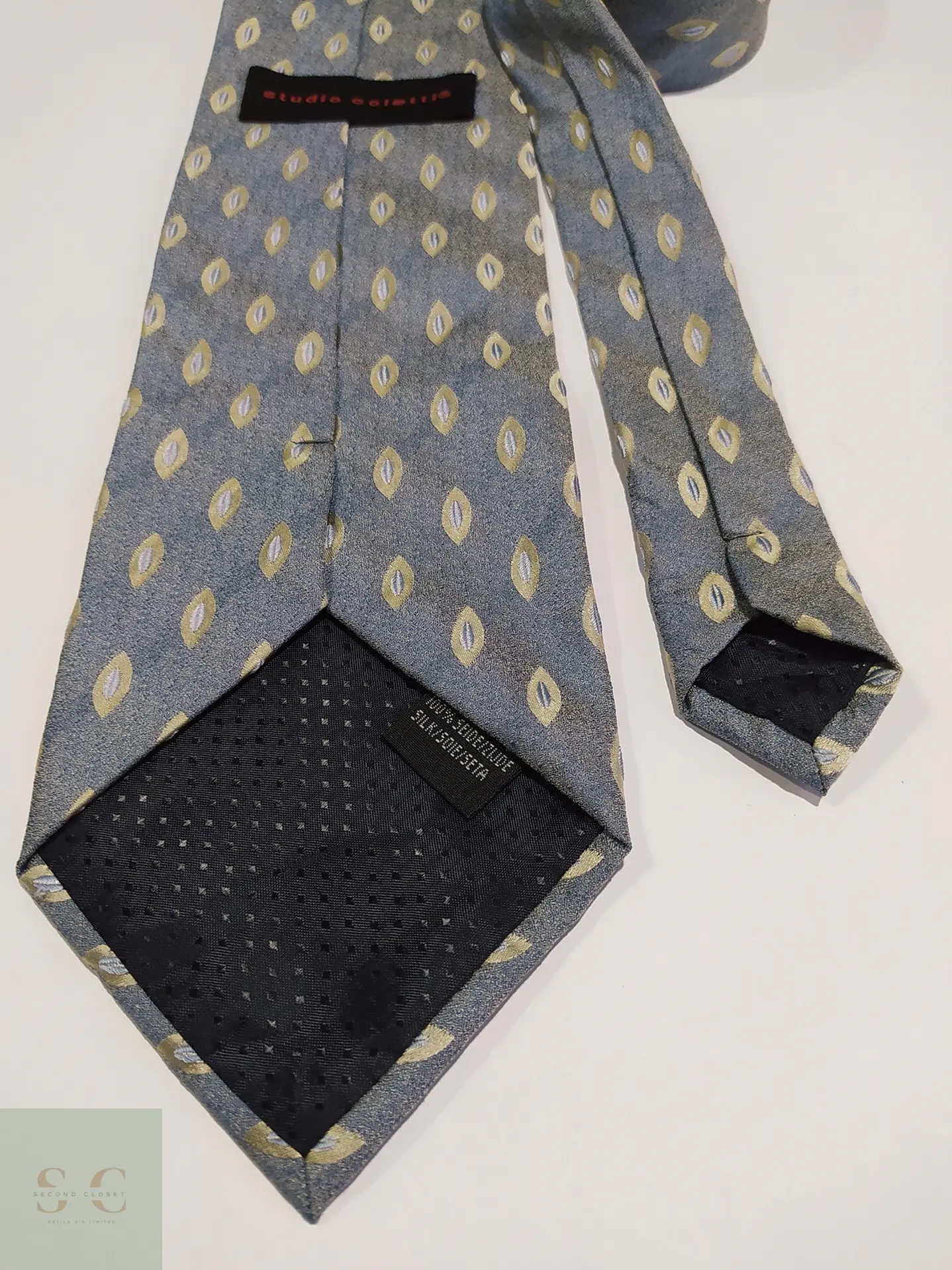 Corbata de Seda Azul Grisáceo con Micropatrón Geométrico Studio Coletti 3