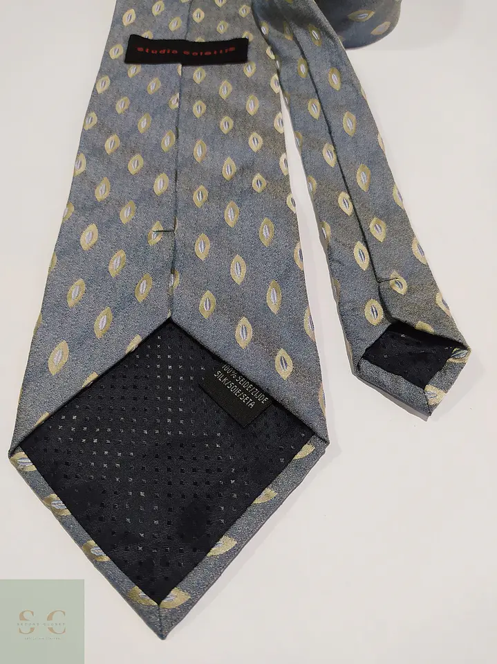 Corbata de Seda Azul Grisáceo con Micropatrón Geométrico Studio Coletti 3