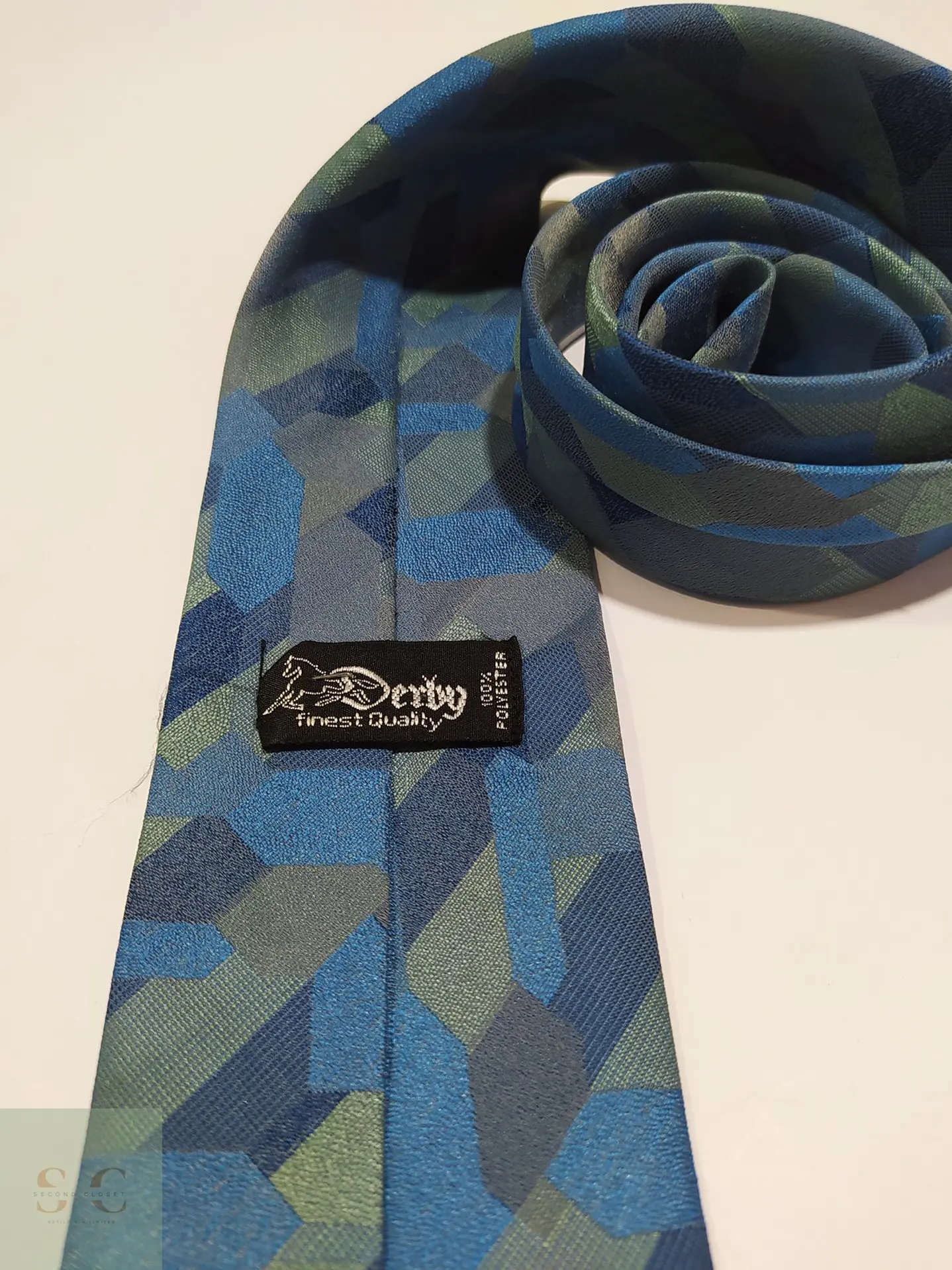 Corbata Derby Geométrica Abstracta en Tonos Azul y Verde 2