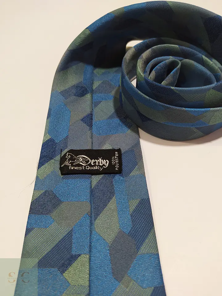 Corbata Derby Geométrica Abstracta en Tonos Azul y Verde 2