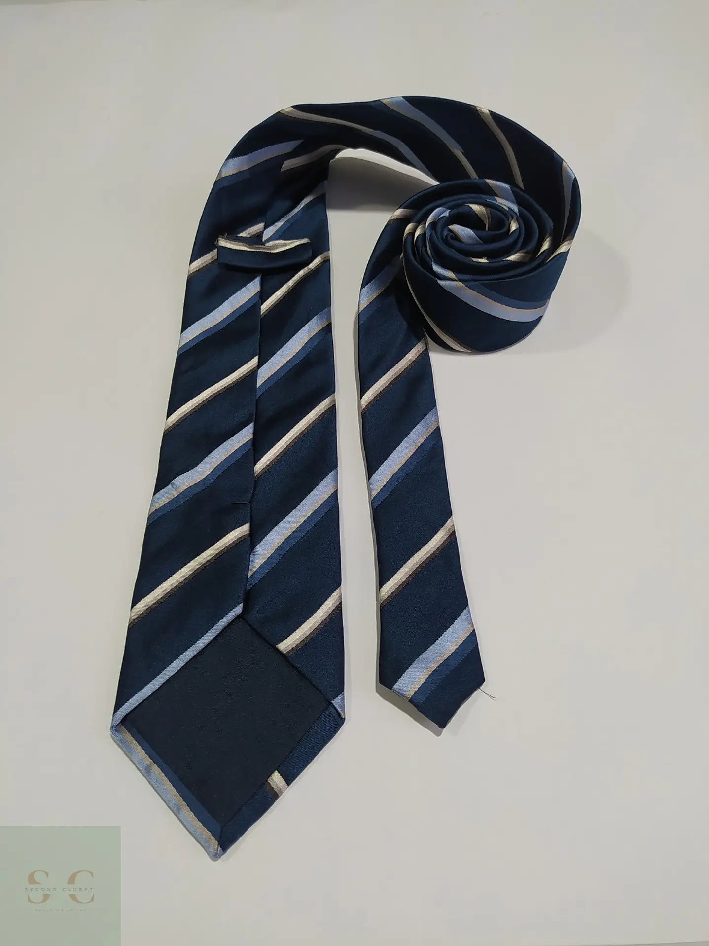 Corbata de Seda a Rayas Regimental Azul Marino C&A 4