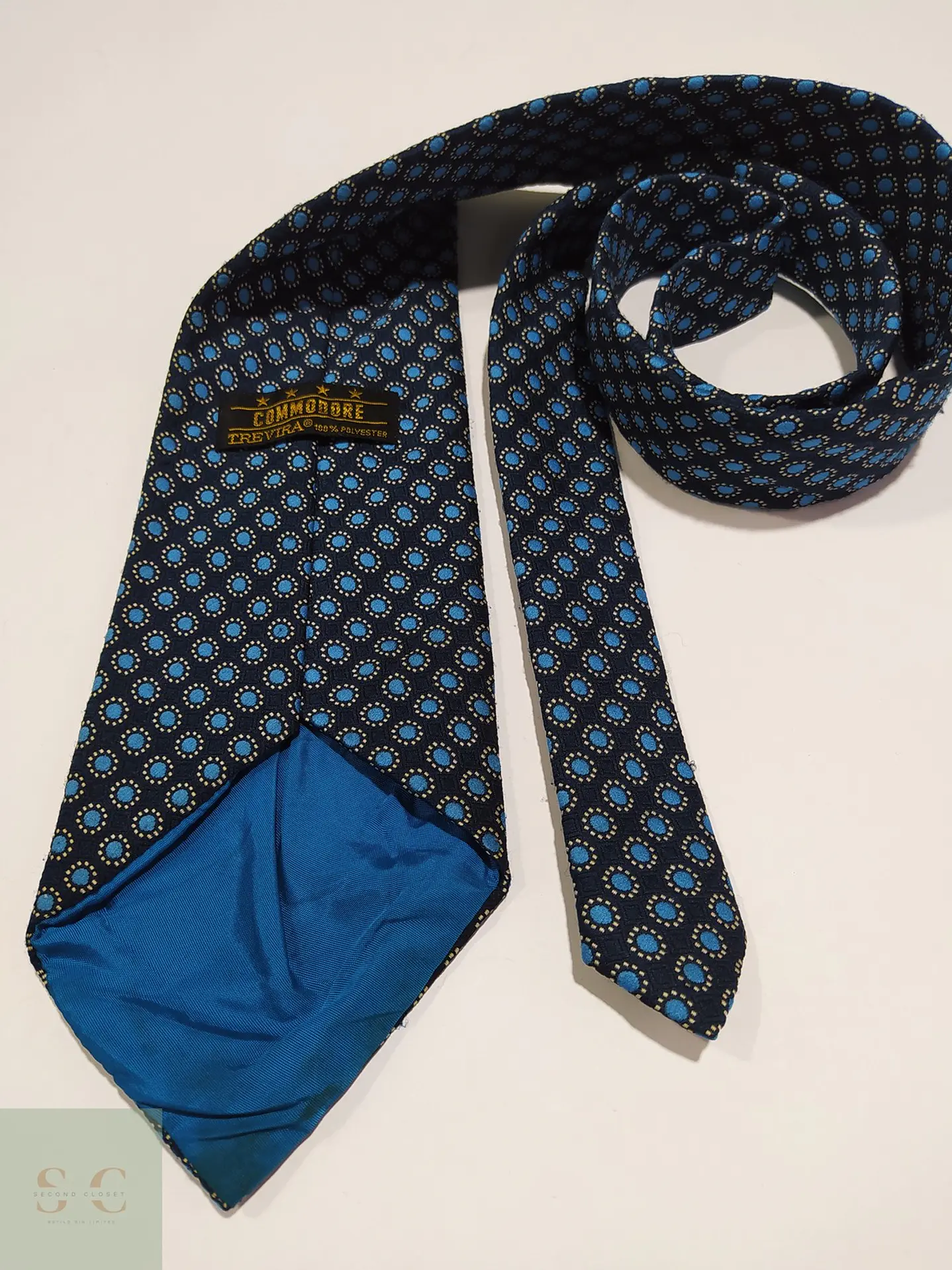 Corbata Vintage Commodore con Micropatrón Geométrico Azul 3