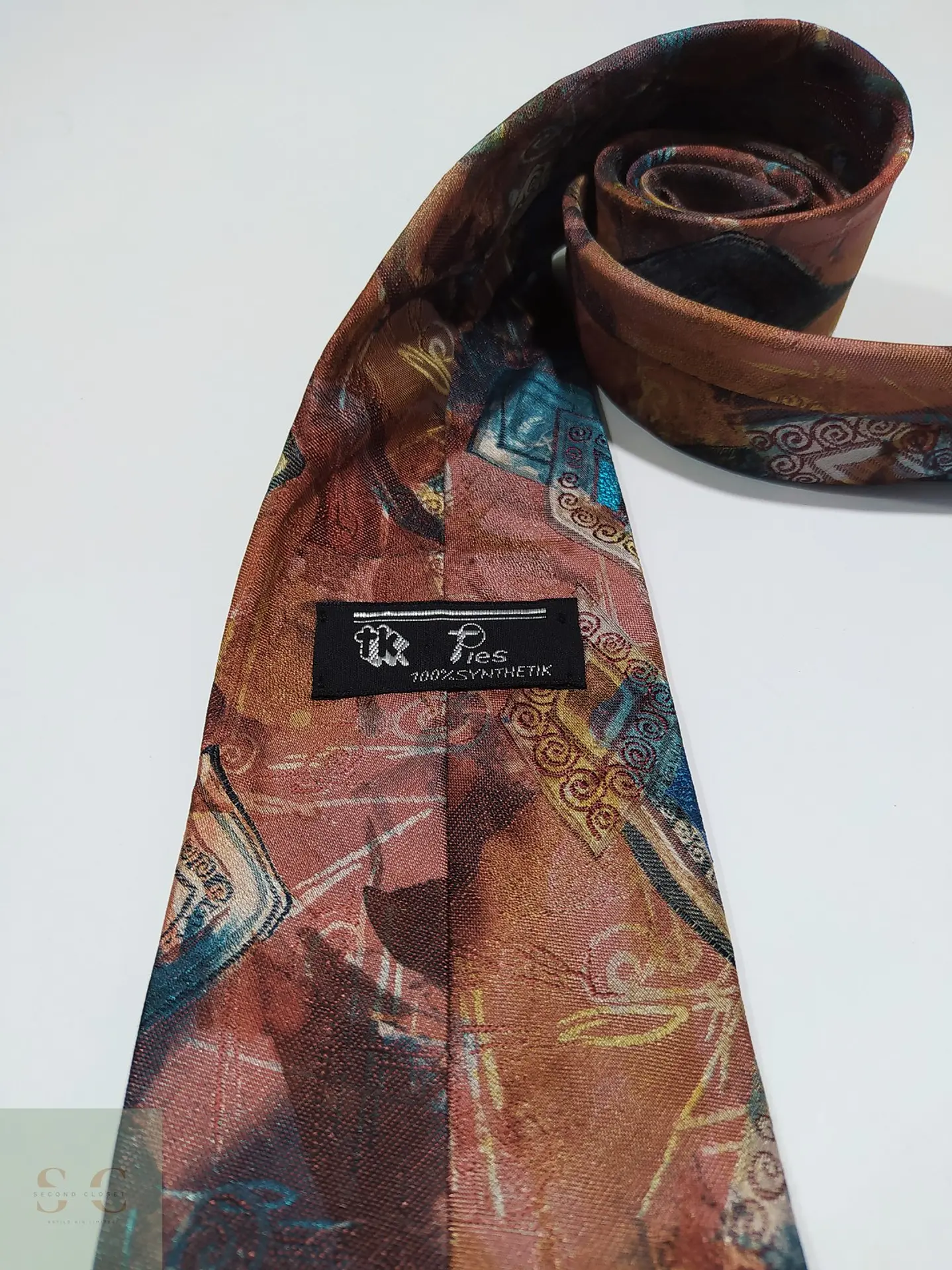 Corbata Vintage tk Ties con Estampado Abstracto Terracota y Turquesa 2