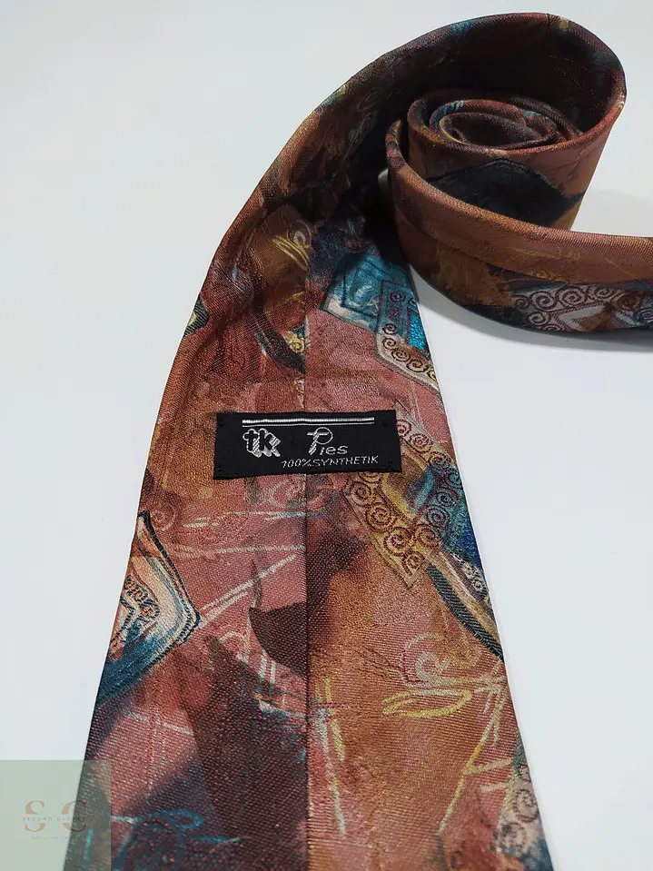 Corbata Vintage tk Ties con Estampado Abstracto Terracota y Turquesa 2