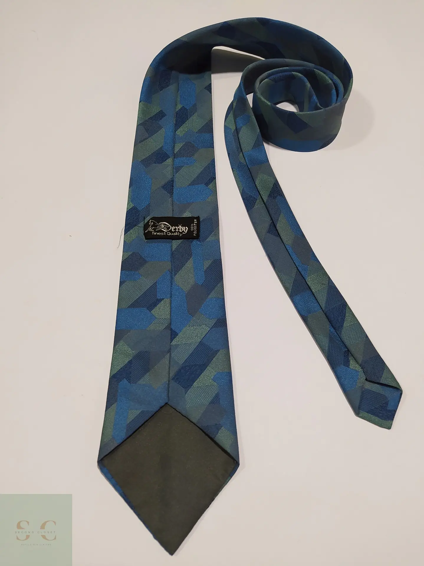Corbata Derby Geométrica Abstracta en Tonos Azul y Verde 3