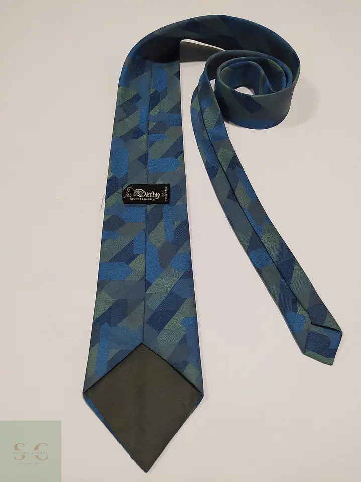 Corbata Derby Geométrica Abstracta en Tonos Azul y Verde 3