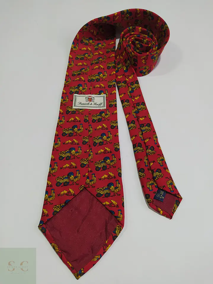 Corbata de Seda Daniels & Korff Motivo Ilustrado Gallos y Carretas 4