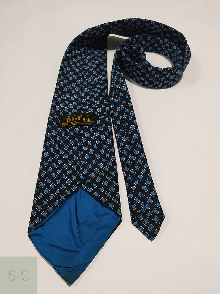 Corbata Vintage Commodore con Micropatrón Geométrico Azul 4