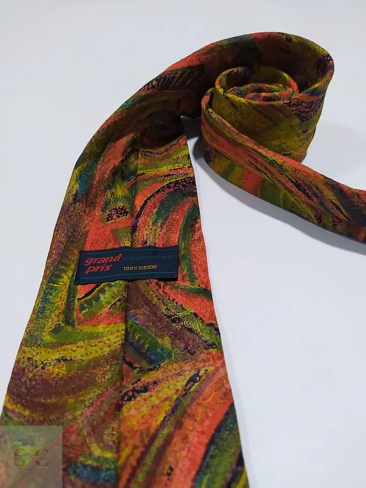 Corbata de Seda Vintage Grand Prix con Diseño Abstracto Artístico 2