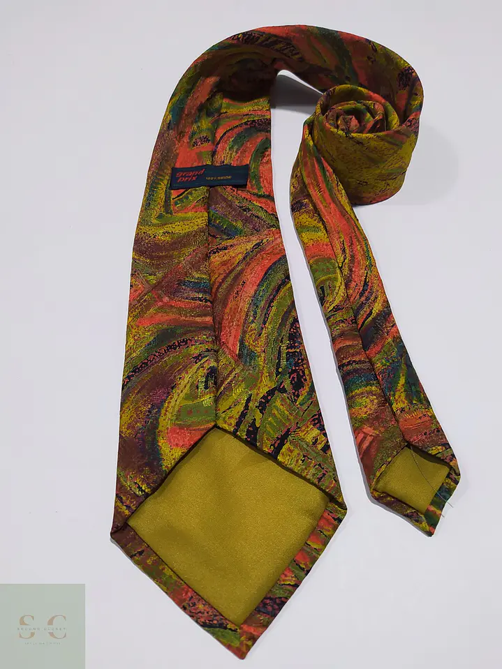 Corbata de Seda Vintage Grand Prix con Diseño Abstracto Artístico 3