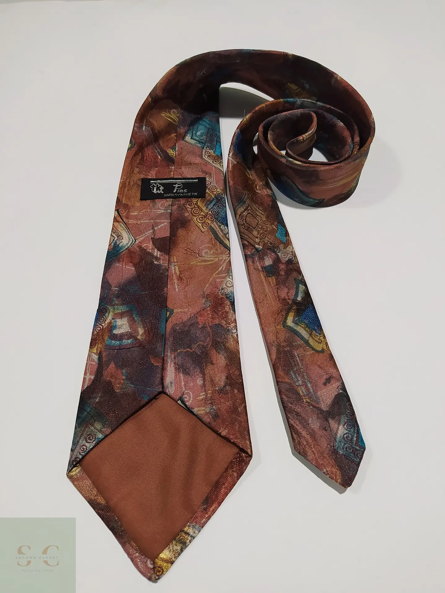 Corbata Vintage tk Ties con Estampado Abstracto Terracota y Turquesa 4